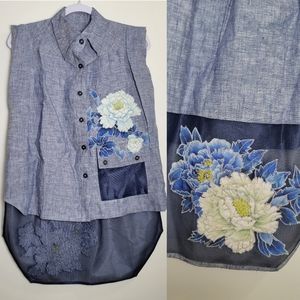 MH Minh‎ Hanh Designer Artsy Sleveless Boho High-Low Blouse M